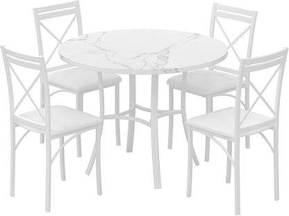VECELO 5 Piece Dining Table Set for 4, Faux Marble Dinette with Chairs for Kitchen, Breakfast Nook, Small Space, Off White