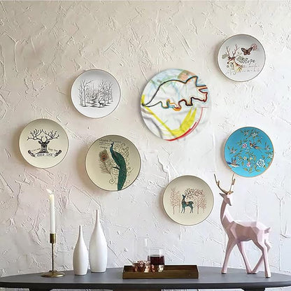 Decorative Plates, Dinosaur Print Ornament, Triceratops Sketch Lines, 10 Inch, 1 Plate with 1 Display Stand, Multicolor