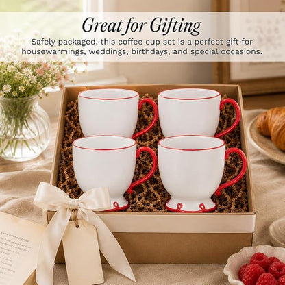 SANGO Splash of Cheers Large Mugs Set of 4, 16 oz Stoneware Red and White - Image 6