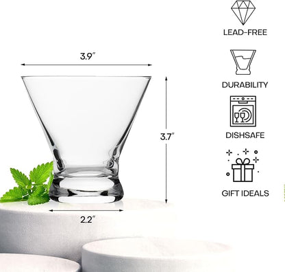 Martini Glasses Set of 4, 8oz Stemless Martini Cocktail Glasses - Image 3