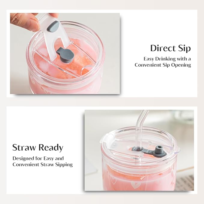 INSETLAN 13 oz Heart Decal Glass Tumblers Set of 2, Thick Wall Glass Cups - Image 7