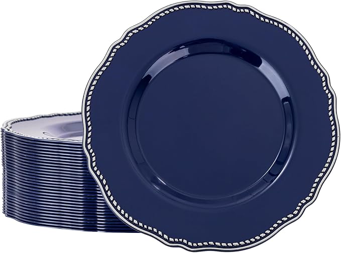 60 Pcs Blue Silver Dinner Plates - Image 9