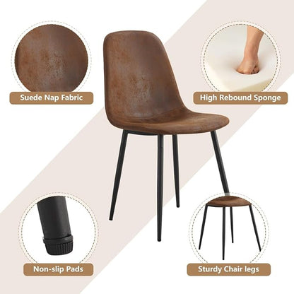 4 Chair Dining Table Set，Dinner Table Set for 4，55'' Kitchen Table and Suede Nap Fabic Chairs Set of 4, 5 Piece Dining Table Set for Kitchen Dining Room