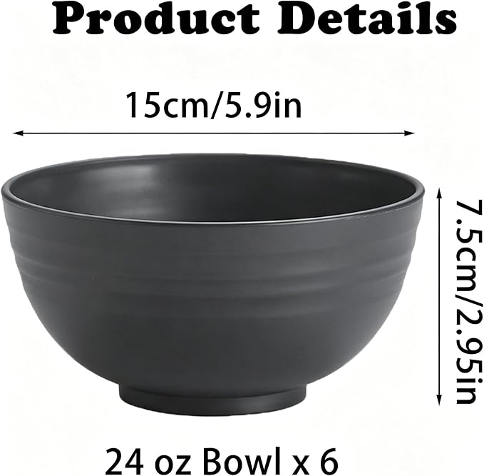 Unbreakable Wheat Straw Cereal Bowls Set of 6, 24 oz Microwave and Dishwasher - Image 2