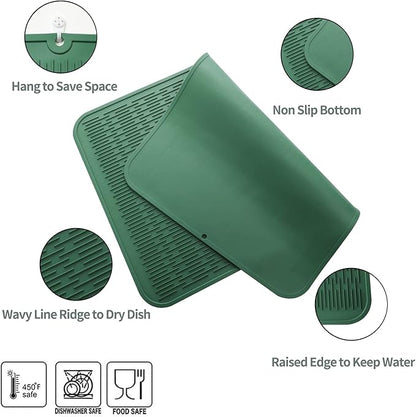 Silicone Dish Drying Mat for Multiple Usage,Easy clean,Eco-friendly,Heat-resistant Silicone Mat for Kitchen Counter or Sink,Refrigerator or Drawer Liner Green 3XL 28 inches x 18 inches