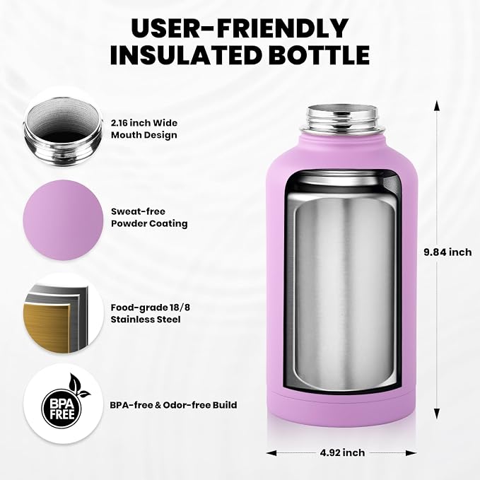 RAYMYLO Insulated Water Bottle 64 oz, Triple Wall Vacuum Stainless Steel | - Image 5