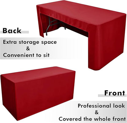 Nasitos 2 Pack 8ft Tablecloth Fitted Red Trade Show Table Covers-Open Back Christmas Tablecloth Washable Fabric Table Cloth for Craft Show, Events, Vendor Booth