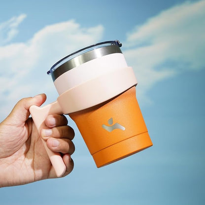 Konokyo 10 oz Tumbler with Handle and Straw, Insulated Travel Mug | Coral; - Image 5