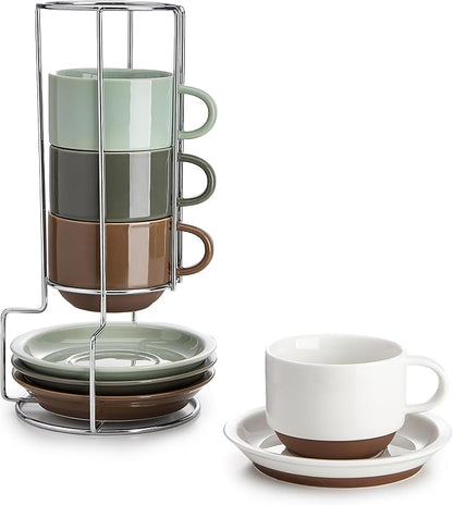 Sweese 8 Ounce Cappuccino Cups Set of 4, Porcelain Stackable Coffee Cups by Sweese