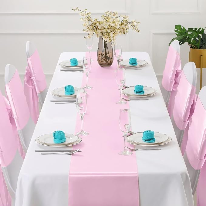 Horbaunal 12 Pack Light Pink Satin Table Runner 12 x 108 Inch | Smooth Table - Image 2