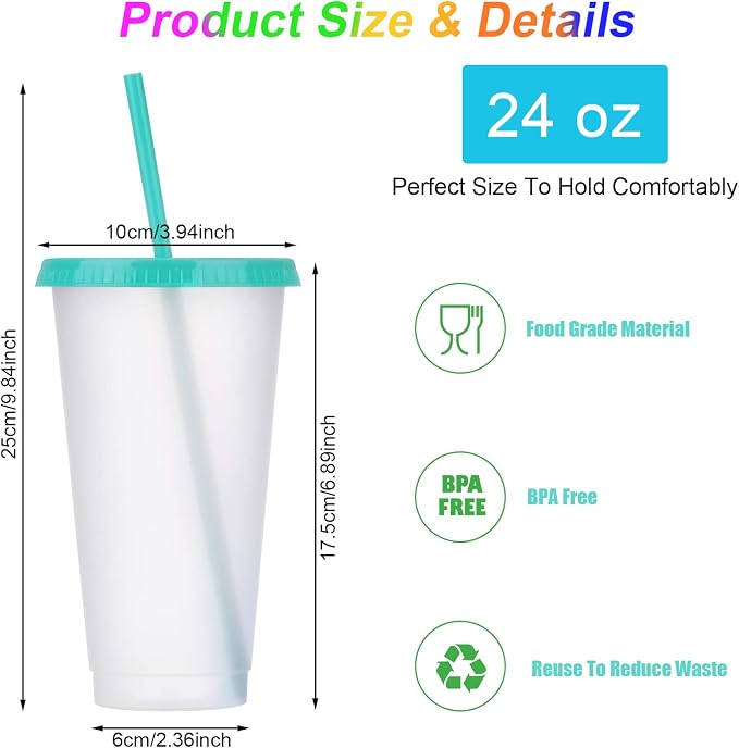 24 Pack Plastic Tumblers with Lids and Straw, Reusable Cups with Lids and - Image 3