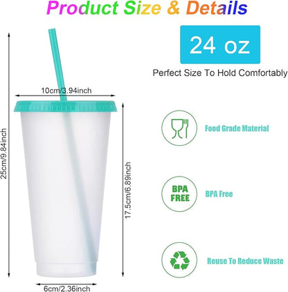 24 Pack Plastic Tumblers with Lids and Straw, Reusable Cups with Lids and - Image 3