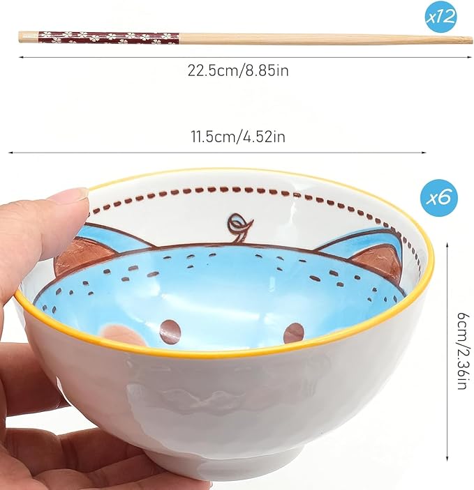 6 PCS Ceramic Rice Bowls, Cute Cartoon Small Dessert Bowl, Cereal Bowls Serving - Image 3