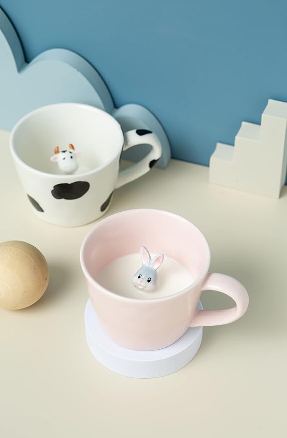 DIHOclub Rabbit Ceramic Cup Hidden 3D Animal Inside Mug, Cute Cartoon Bunny - Image 9
