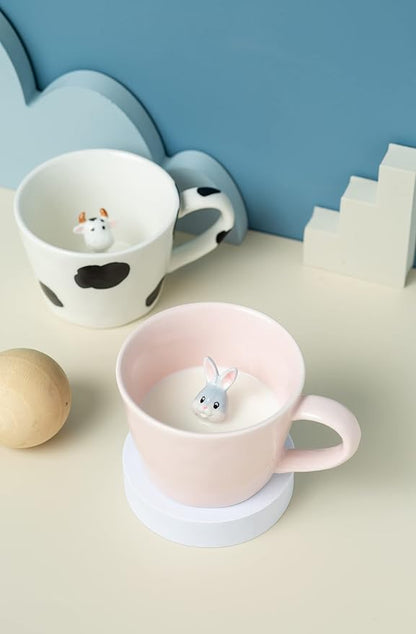 DIHOclub Rabbit Ceramic Cup Hidden 3D Animal Inside Mug, Cute Cartoon Bunny - Image 9