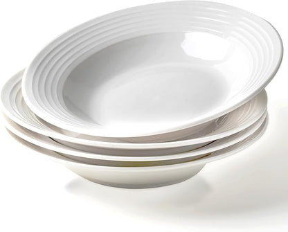 8.7-inch Wide Rim Ceramic Soup Bowl - Lead-Free White Pasta Bowls for Spaghetti, Salad, Stew, Rice Microwave & Dishwasher Safe - Scratch-Resistant & Heatproof Design Set of 4