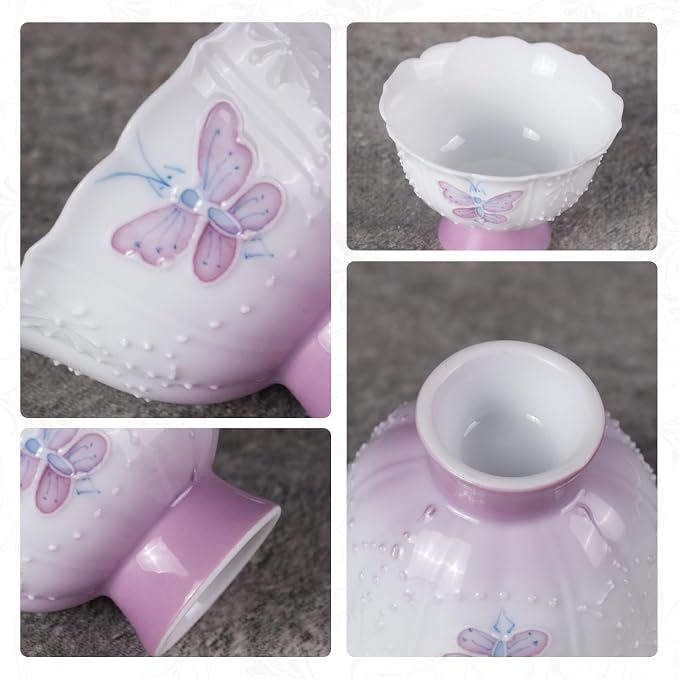 KAMMAK Tea Cup, 1.3oz Mini Porcelain Tea Cups Set of 2, Ceramic Teacups - Image 4