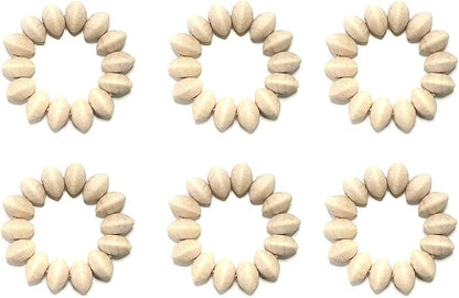 Napkin Rings Set of 6 - Wooden Beads Napkin Rings | Rustic Wooden Napkin Ring Holder for Table Decoration - Handmade LEBEJUA Napkin Ring with Wood Beads & Jute Twine - Farmhouse Holder for Napkins