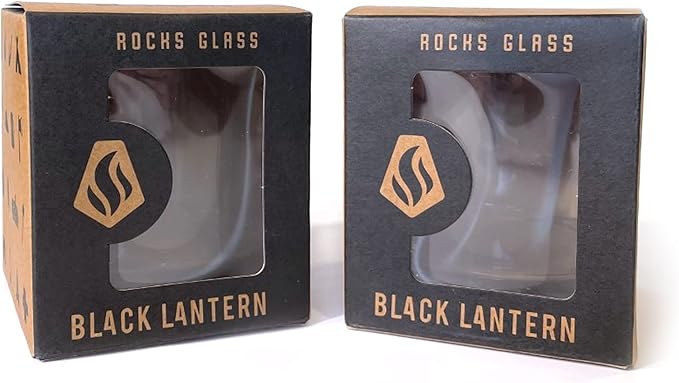 Black Lantern Whiskey Glass Set of 2 – 11oz Premium Heavy Base Drinking Glasses – Old Fashioned Glasses for Cocktails Bourbon Scotch Juice and Water – Set of 2 Heavy Base Tumblers (Jackalope)