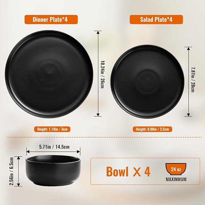 EWFEN Plates and Bowls Sets, 12 Pieces Ceramic Dinnerware Set - Image 4