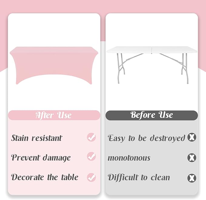 HAISIWLKJ 3 Pack Table Cloth 6ft Pink Tablecloths for Rectangle Folding Table Spandex Fitted Stretch Cover Wrinkle Resistant Washable Protector for Party, Wedding, Banquet, Festival.