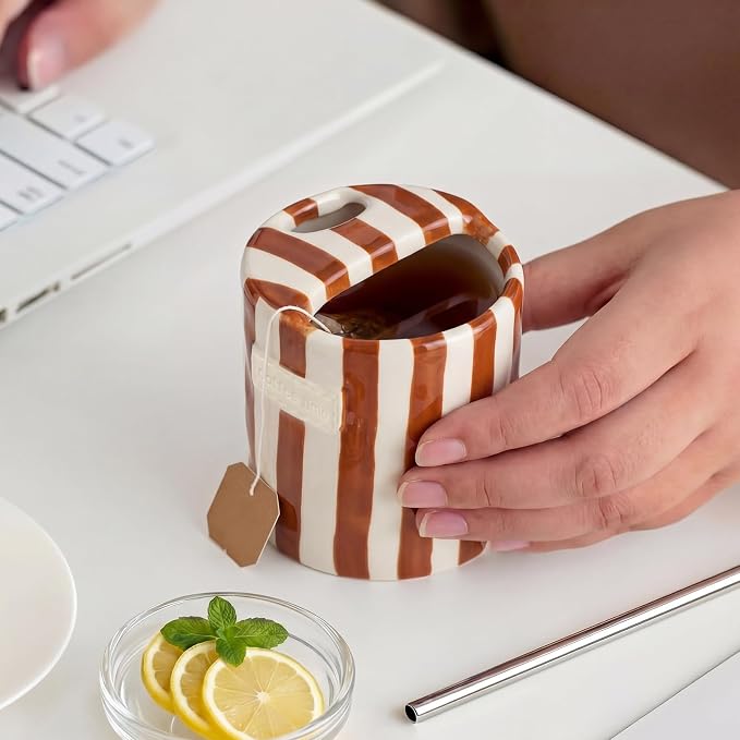 2 Pack Ceramic Coffee Mug with Sip Hole Espresso Cup 10oz with Straws Retro - Image 7