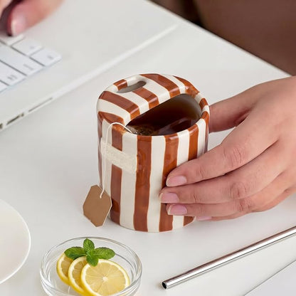 2 Pack Ceramic Coffee Mug with Sip Hole Espresso Cup 10oz with Straws Retro - Image 7