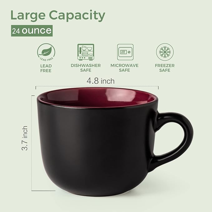 AmorArc 24 oz Soup Mugs with Handles, Jumbo Ceramic Bowls Mugs Set with handles - Image 2