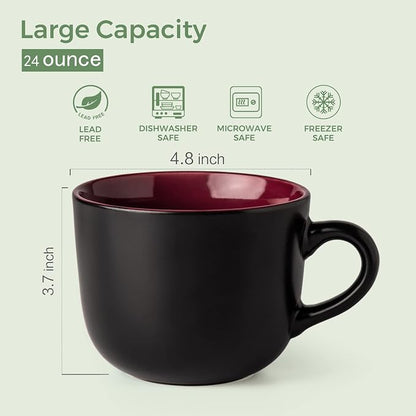 AmorArc 24 oz Soup Mugs with Handles, Jumbo Ceramic Bowls Mugs Set with handles - Image 2
