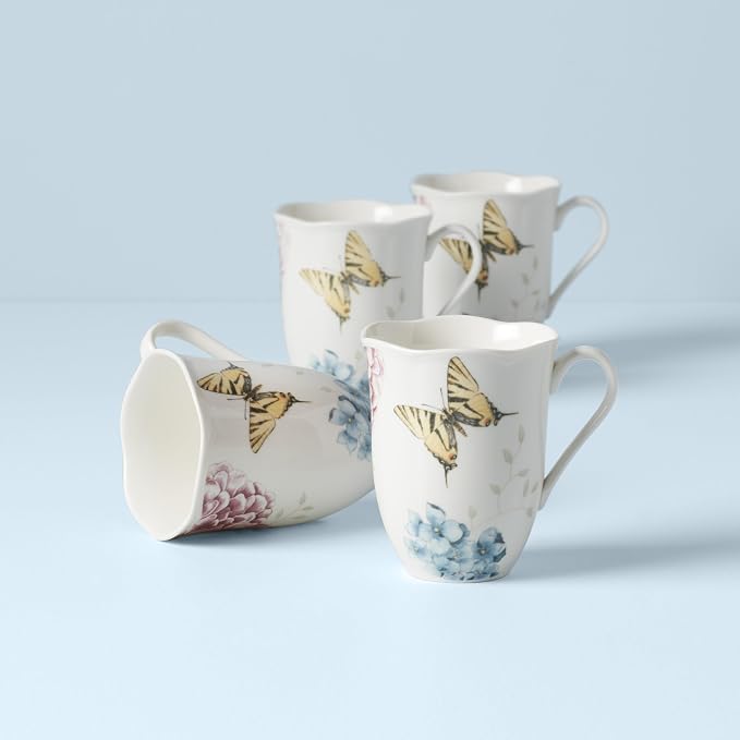 Lenox Butterfly Meadow Hydrangea 4-Piece Porcelain Mug Set, microwave safe | - Image 4