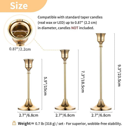 Nuptio Candlestick Candle Holders 15 Pcs Candle Stick Holder Gold Taper Candle Holder Candle Stand for Wedding Party Thanksgiving Halloween Birthday Mantel Baby Shower Table Centerpieces Decor