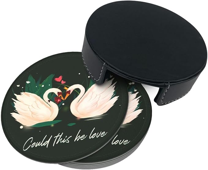 Drink Coasters with Holder Stand Set of 6, Swan Pu Leather Absorbent Coasters - Image 7