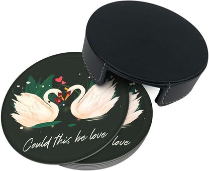 Drink Coasters with Holder Stand Set of 6, Swan Pu Leather Absorbent Coasters - Image 7
