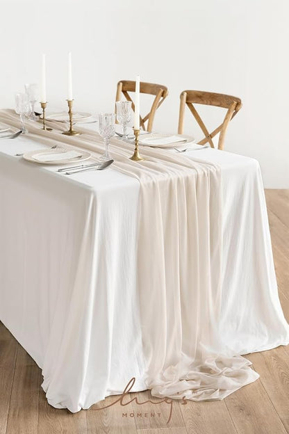 Ling's Moment 10Ft Nude Champagne Tulle Table Runner | Sheer Chiffon Like - Image 2