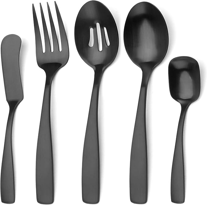 O.C.E. 5-Piece Matte Black Serving Flatware Silverware Set, Utensil Set of by OCEExquisitesilverware