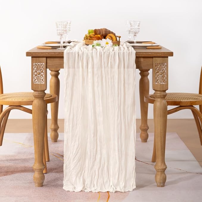 2 Pack Ivory White Cheesecloth Table Runner Rustic Gauze Centerpiece | - Image 3