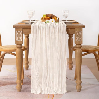 2 Pack Ivory White Cheesecloth Table Runner Rustic Gauze Centerpiece | - Image 3