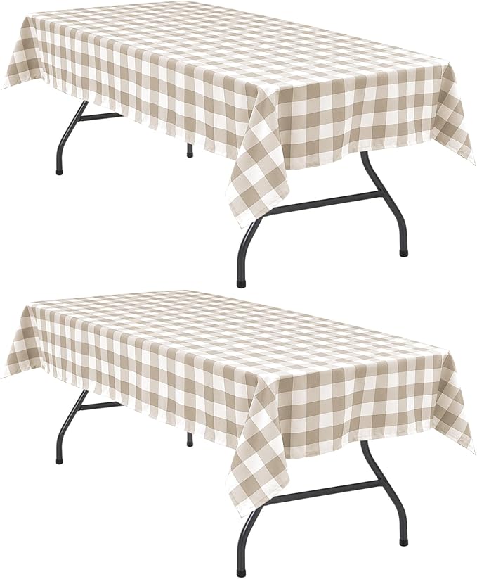 Buffalo Plaid Tablecloth 60 x 102 inch 2 Pack Khaki and White | Waterproof by Hiasan