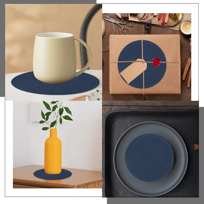 6PCS 4 Inch PU Leather Coasters Round Cup Holders Leather Non Slip Thermal - Image 4