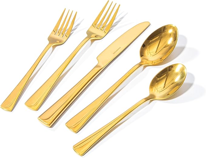 18/10 Flatware set for 8, 40 Piece Gold Stainless Steel Silverware Set | by KINGSTONE