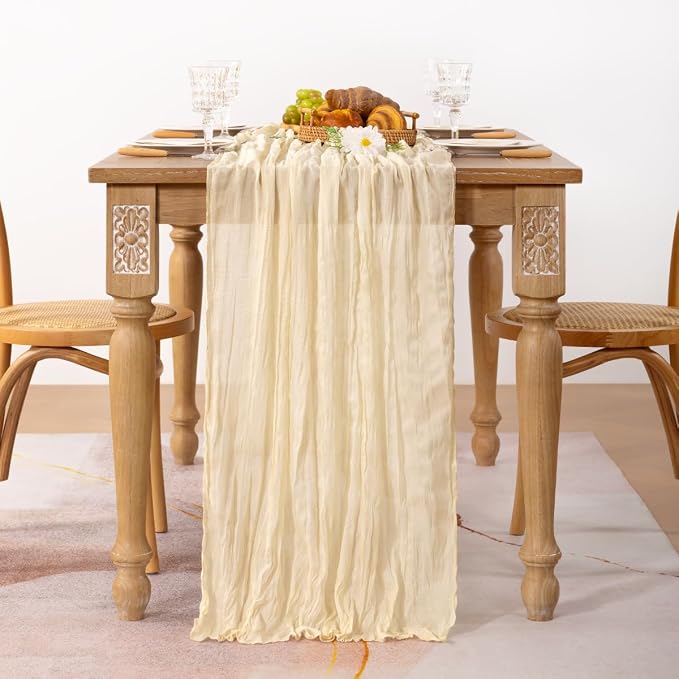 2 Pack Beige Cheesecloth Table Runner 10ft Boho Rustic Gauze Runner | - Image 3