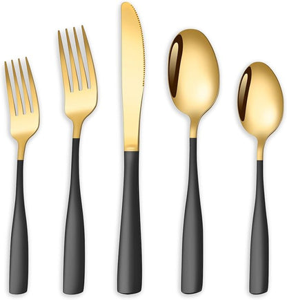Black Gold Silverware Set for 8, Stainless Steel 40 Piece Modern Cutlery Set by Unknown