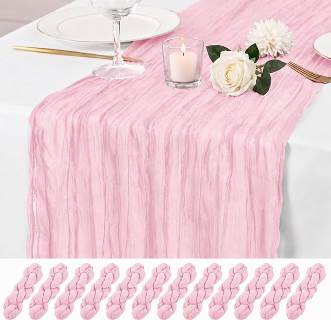 12 Pack Pink Cheesecloth Table Runner 17x108 Inch Boho Rustic Semi Sheer Gauze by Unknown