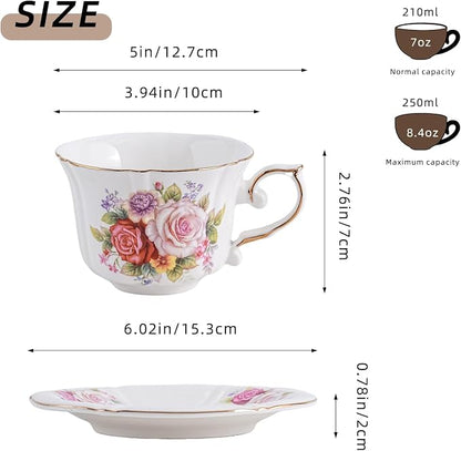 Ceramic Floral Cups with Saucers，7 oz Espresso Cups - Image 2