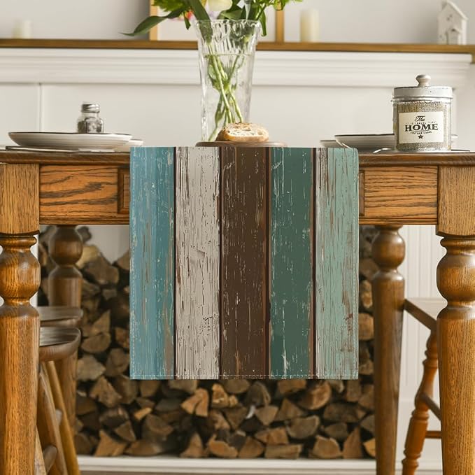 Artoid Mode Green Retro Rustic Wood Texture Table Runner, Seasonal Spring - Image 2