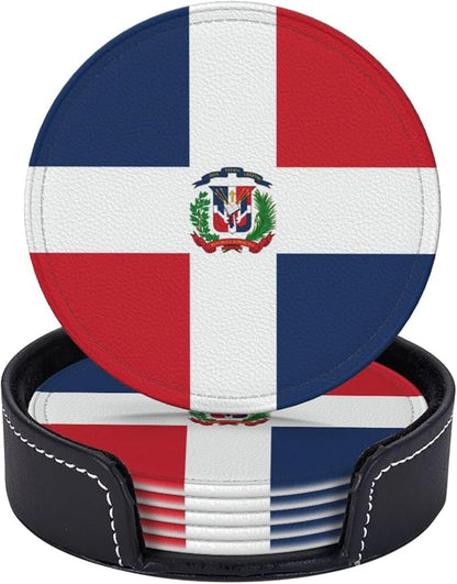6 Pack Dominican Flag Leather Coaster by GTEVUTS