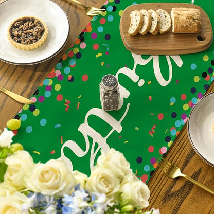 Artoid Mode Polka Dot Green Happy Birthday Table Runner, Seasonal Christmas - Image 4