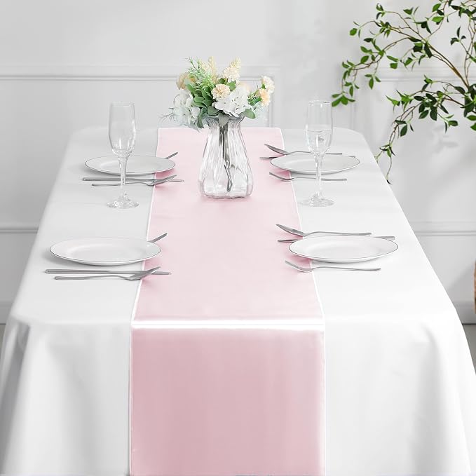 Manyshofu Blush Pink Satin Table Runner 12x108 - Image 7