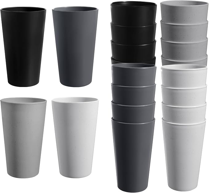 HEYCOME Set of 16 Wheat Straw Cups, Reusable Plastic Cups Sets, Water Glasses by StayHealthyStayHappy