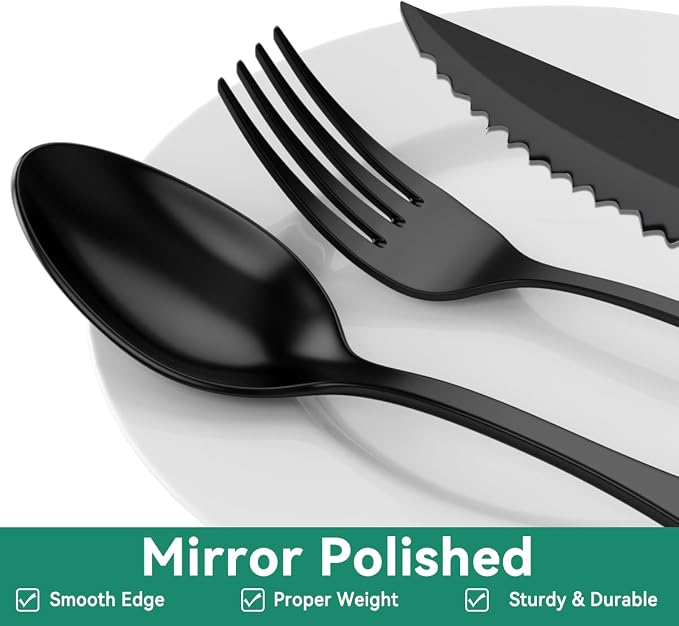 JUNLIN 49 Pieces Black Silverware Set - Image 6